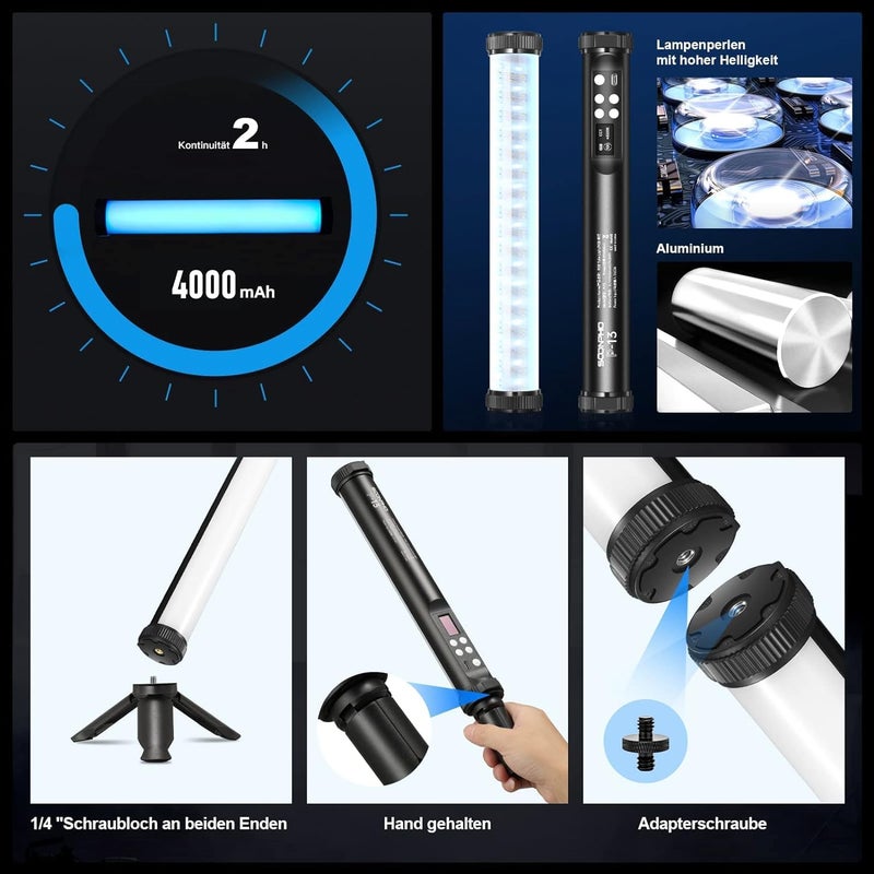 soonpho RGB LED Video Light Wand Stick,360° Full RGB Magnetic Tube Light,3200K~8500K,Rechargeable 4000mAh Battery for Photography YouTube Vlog - Image 5